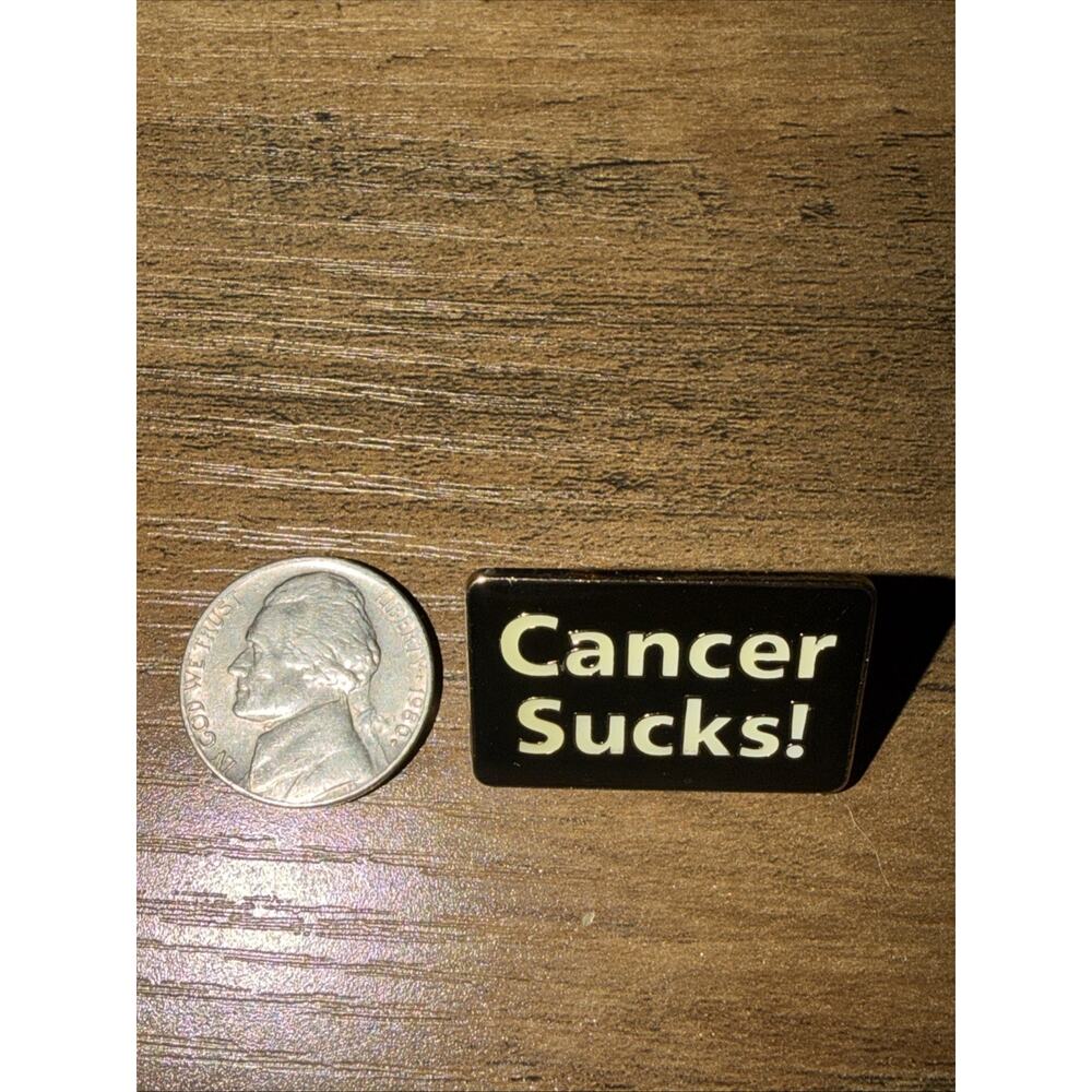 Cancer Sucks! Lapel Pin Gold Color Metal Black Enamel